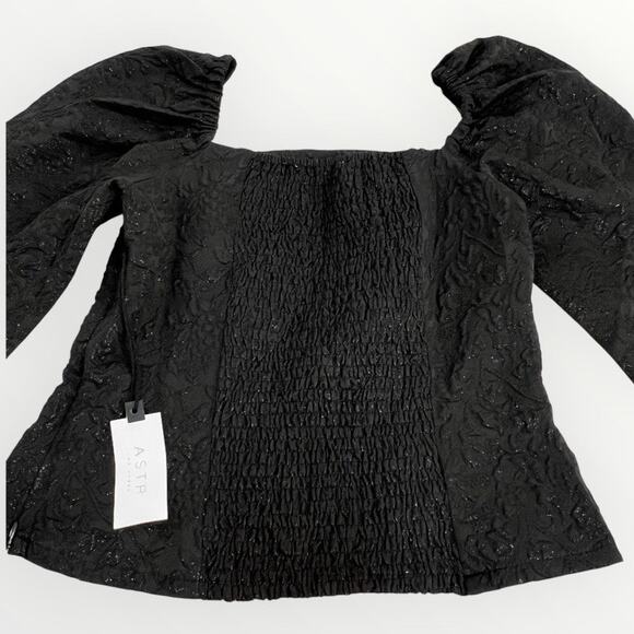 ASTR The Label Remi Puff Sleeve Black Floral Jacquard Sparkle Top Size M NWT - Picture 6 of 14